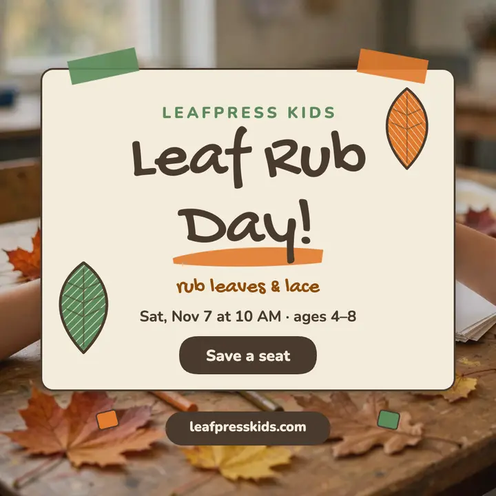 Leafpress Kids leaf rubbing class post template