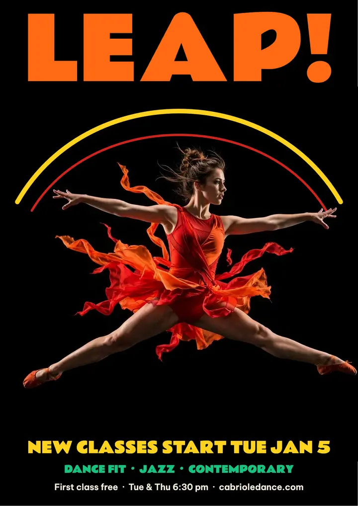 Leap dance classes black poster flyer template