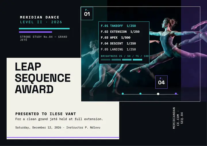 Meridian Dance leap sequence certificate: dance certificate template