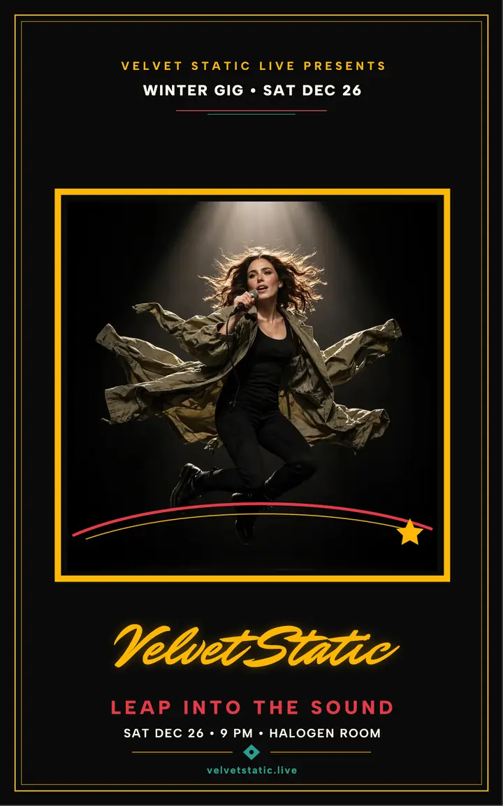 Velvet Static leaping singer gig cover template