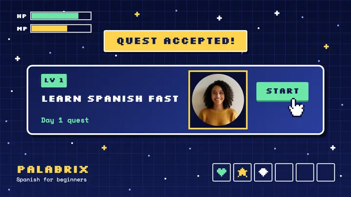 Learn Spanish fast RPG menu thumbnail template