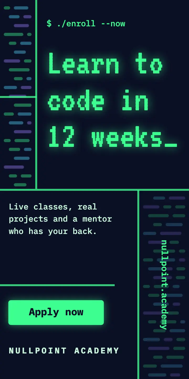 Midnight and neon learn to code half-page ad template