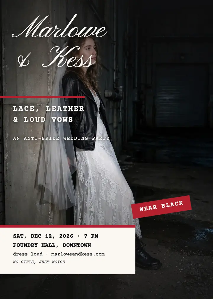 Marlowe and Kess warehouse party invitation template