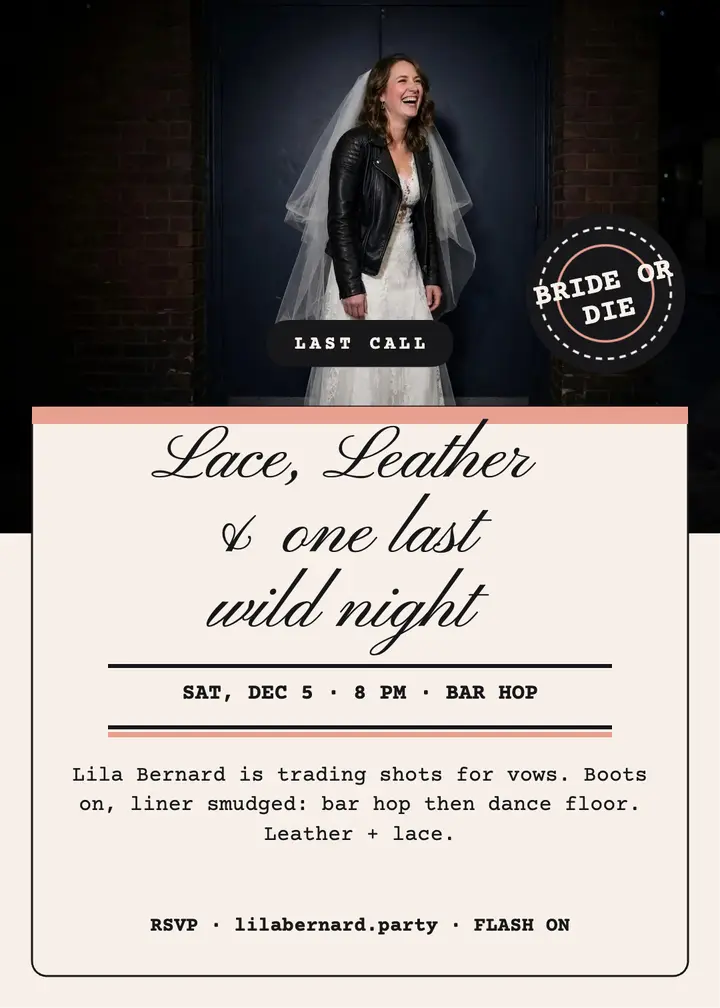 Leather veil bachelorette invitation template