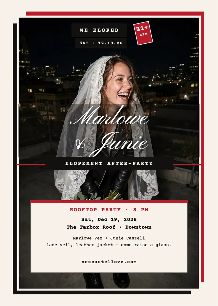 Leather veil elopement party invitation template