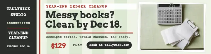 Tallywick year-end cleanup billboard: year-end ledger cleanup ad template