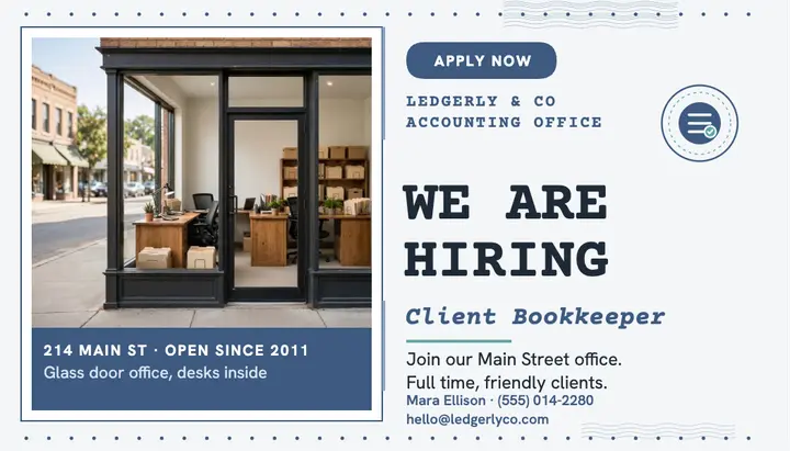 Ledgerly hiring card, storefront template