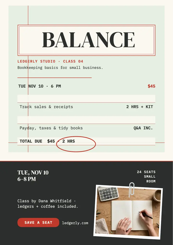Ledgerly bookkeeping class flyer template