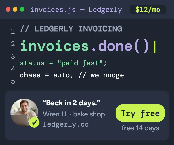 Ledgerly invoicing code editor ad template