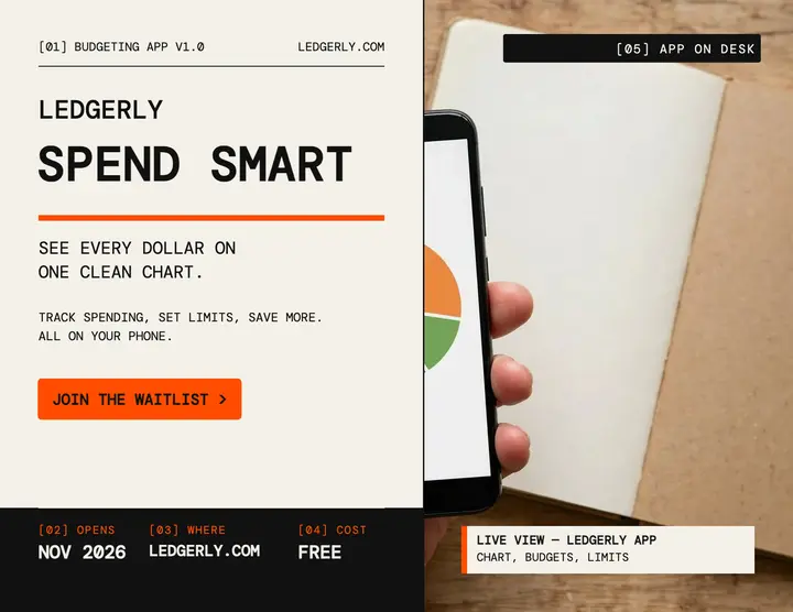 Ledgerly budgeting app waitlist flyer template