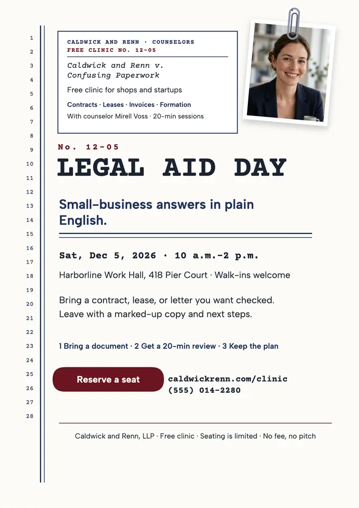 Caldwick and Renn legal aid day filing flyer template
