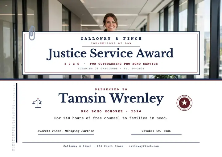 Calloway and Finch justice service award template
