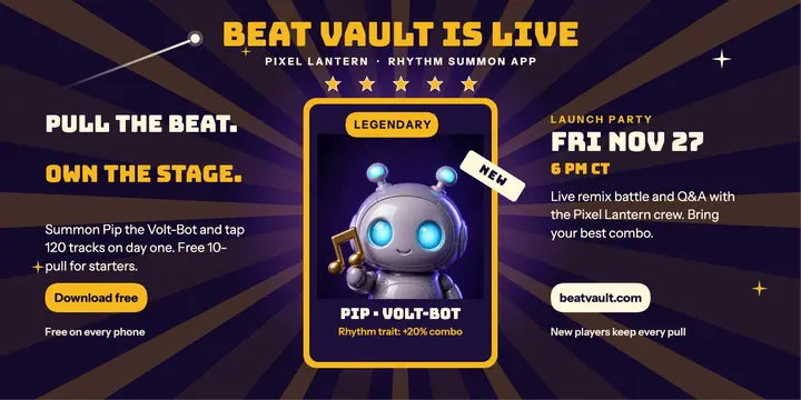 Beat Vault legendary launch post: rhythm game launch post template