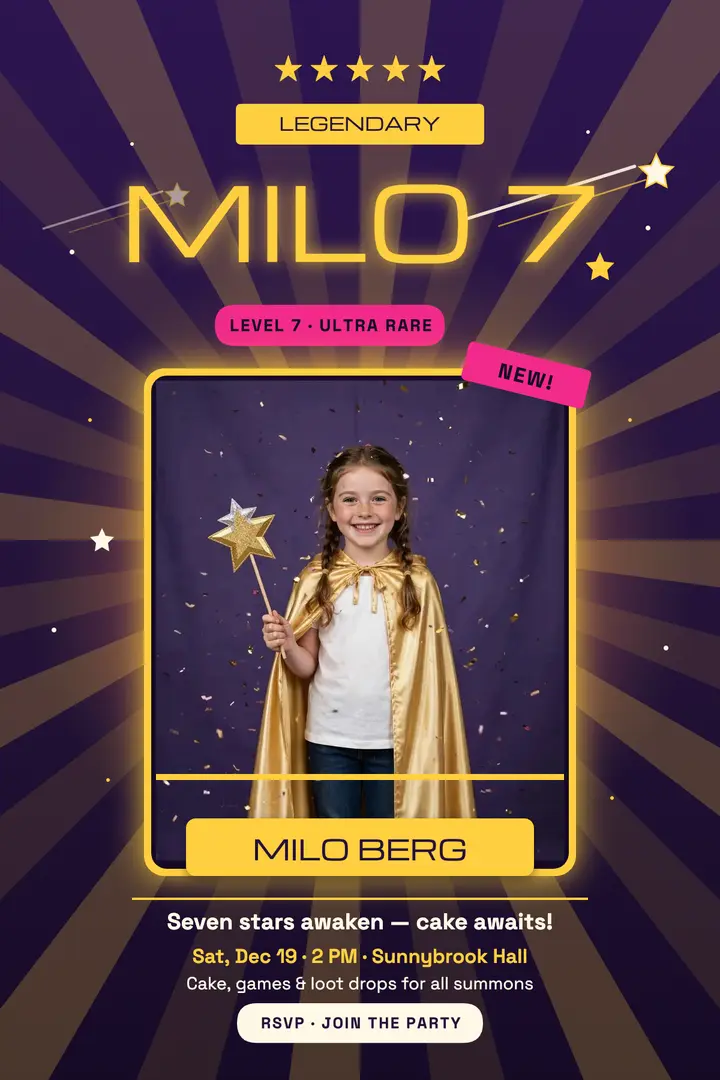 Milo Berg legendary birthday summon poster template