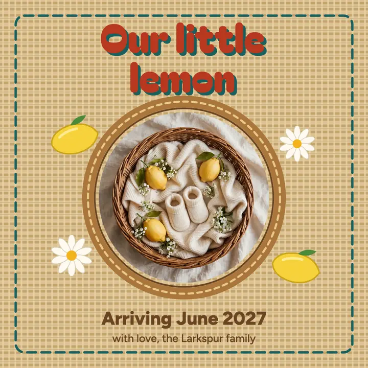 Little lemon baby announcement template