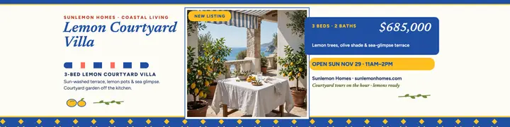 Lemon Courtyard Villa coastal banner template