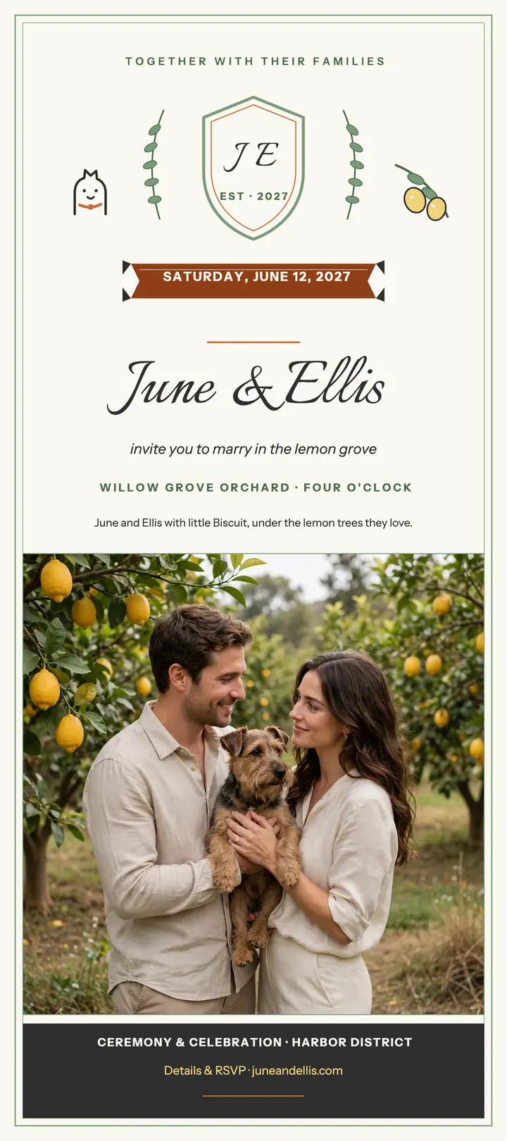 June and Ellis lemon crest invitation template