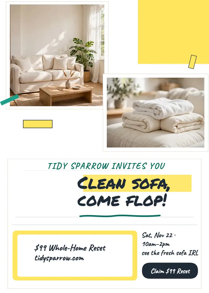Tidy Sparrow clean sofa invite template