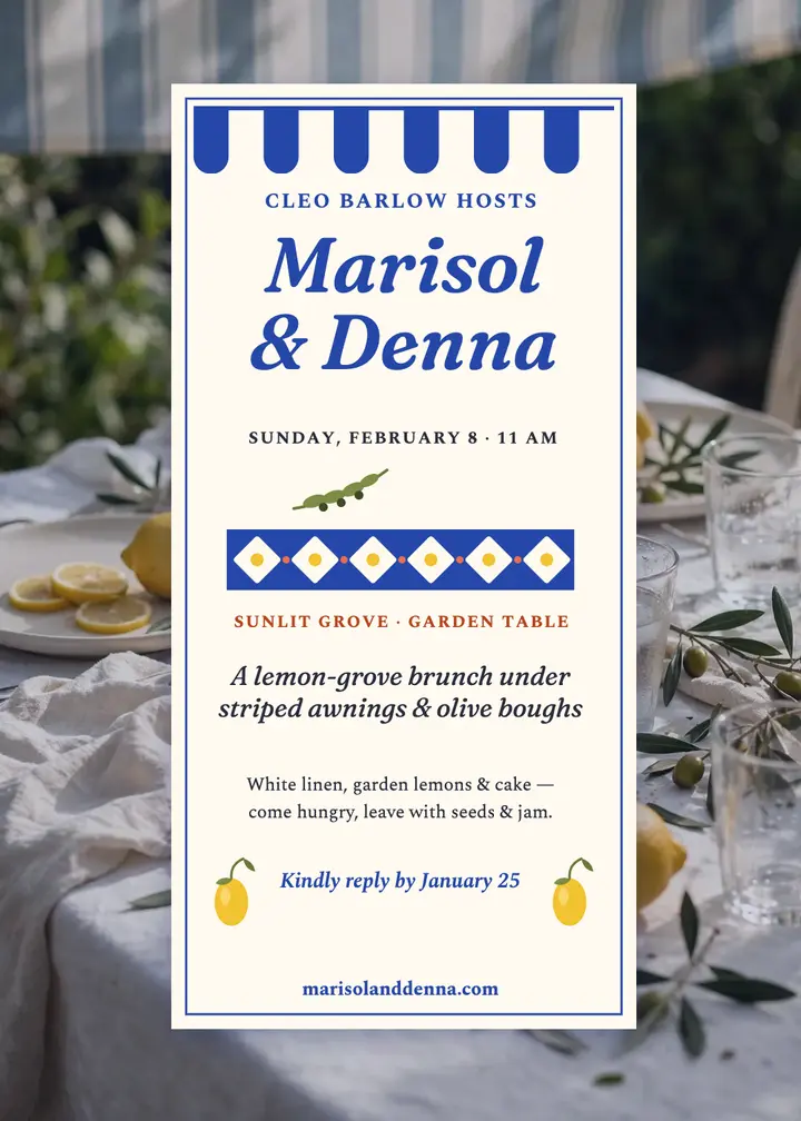 Lemon grove bridal brunch invitation template