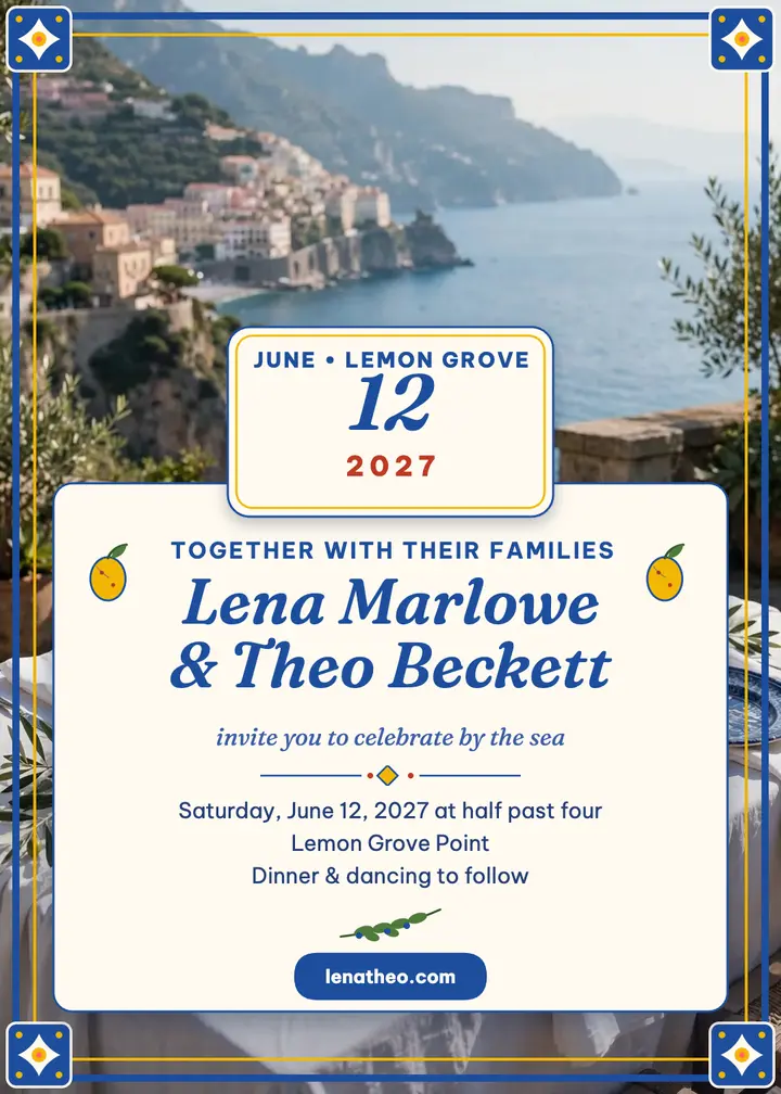 Lemon grove coastal wedding invitation template