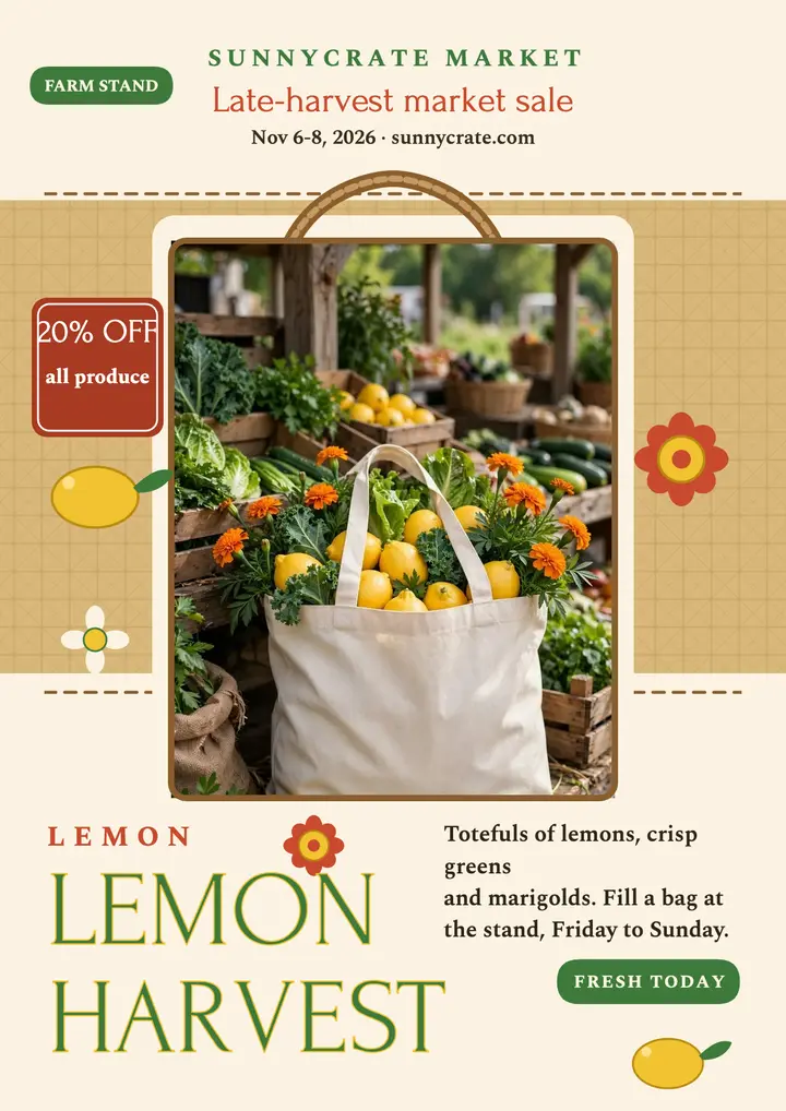 Sunnycrate lemon harvest sale flyer template