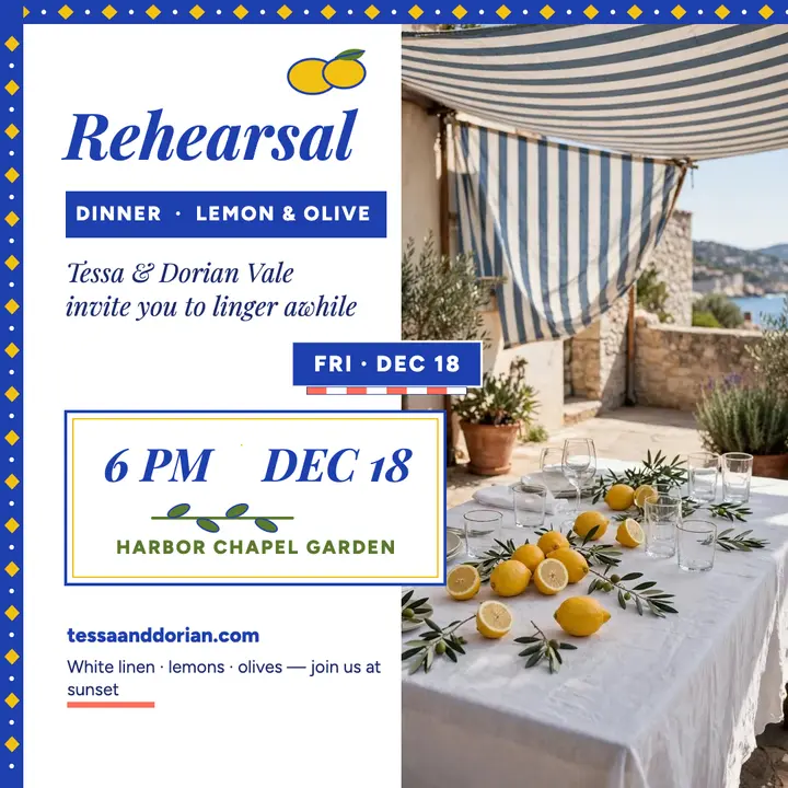 Tessa and Dorian lemon rehearsal dinner: rehearsal dinner invitation template