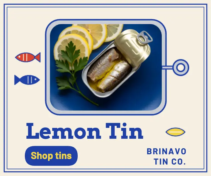 Brinavo Tin Co lemon sardine tin ad template