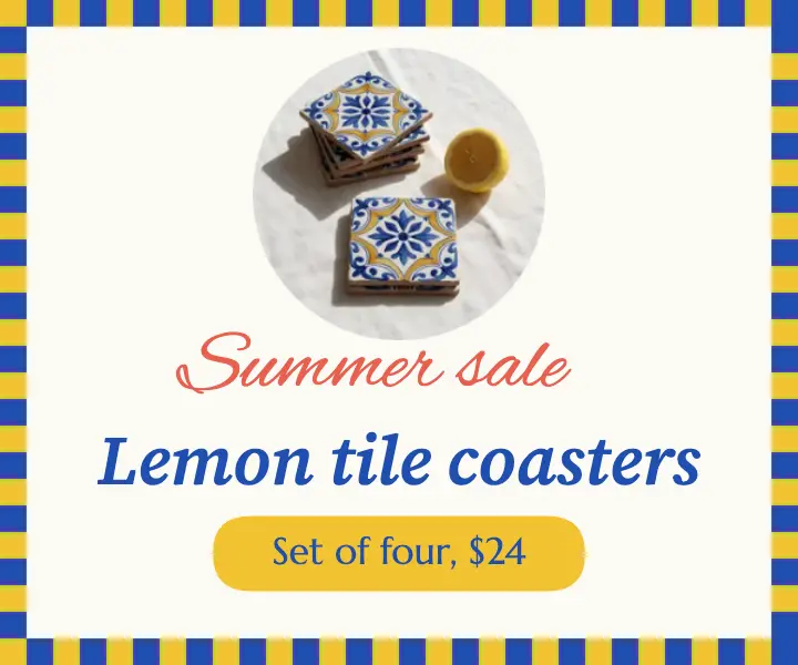 Lemon tile coasters sale, Mediterranean summer medium ad template