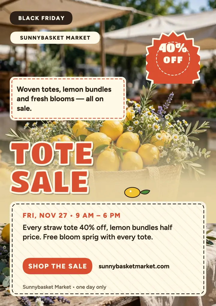 Sunnybasket Black Friday tote sale flyer: black friday tote sale flyer template
