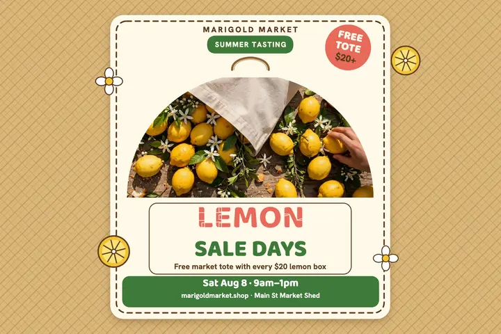 Marigold Market lemon tote postcard template