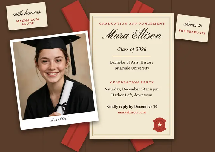 Mara Ellison letter-rack graduation announcement template