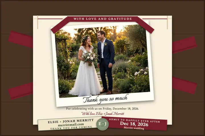 Elsie and Jonah letter-rack thank you card: wedding thank you postcard template