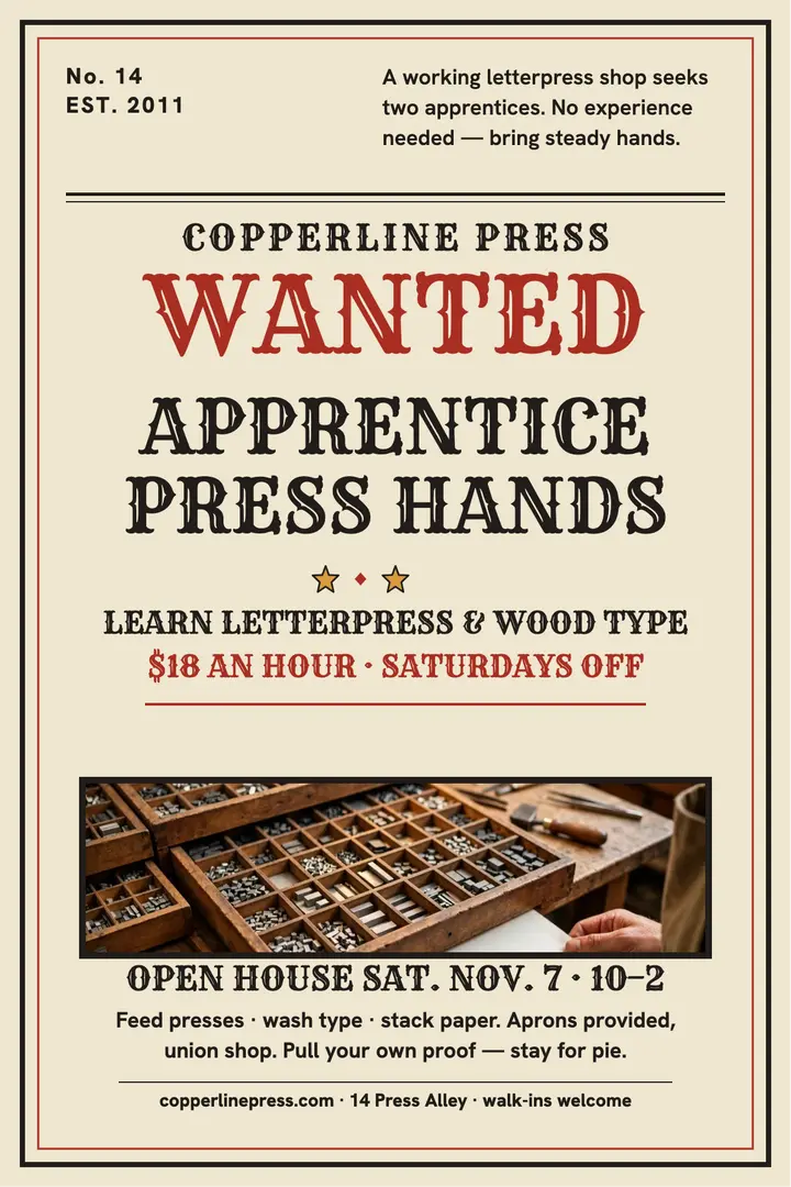 Copperline Press apprentice broadside template