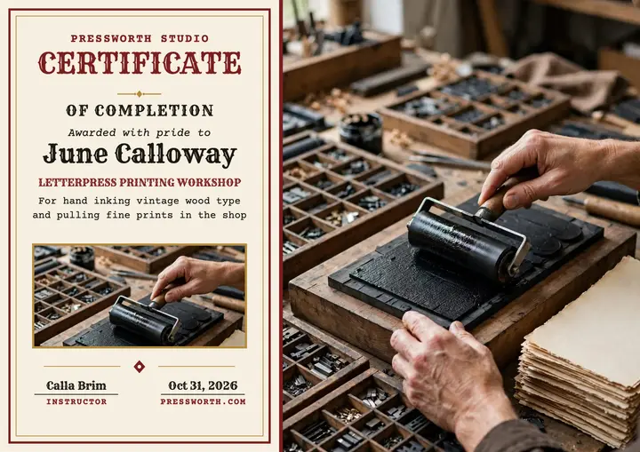 Pressworth letterpress workshop certificate template