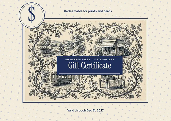 Inkwarren Press gift certificate, modern toile template