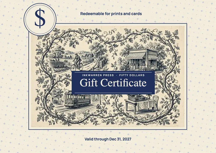 Inkwarren Press gift certificate, modern toile template