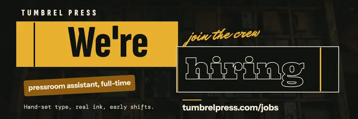 Letterpress shop hiring header, type collage template