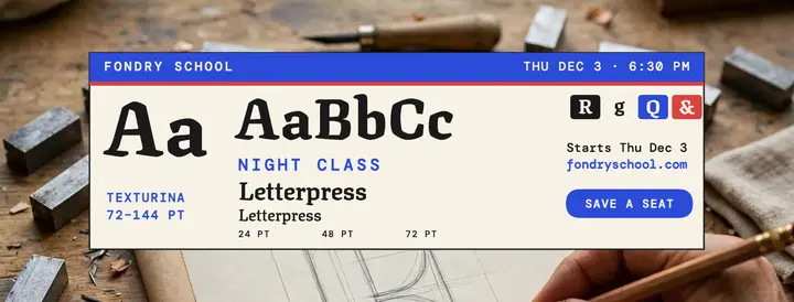 Fondry School letterpress night class cover: type class cover template