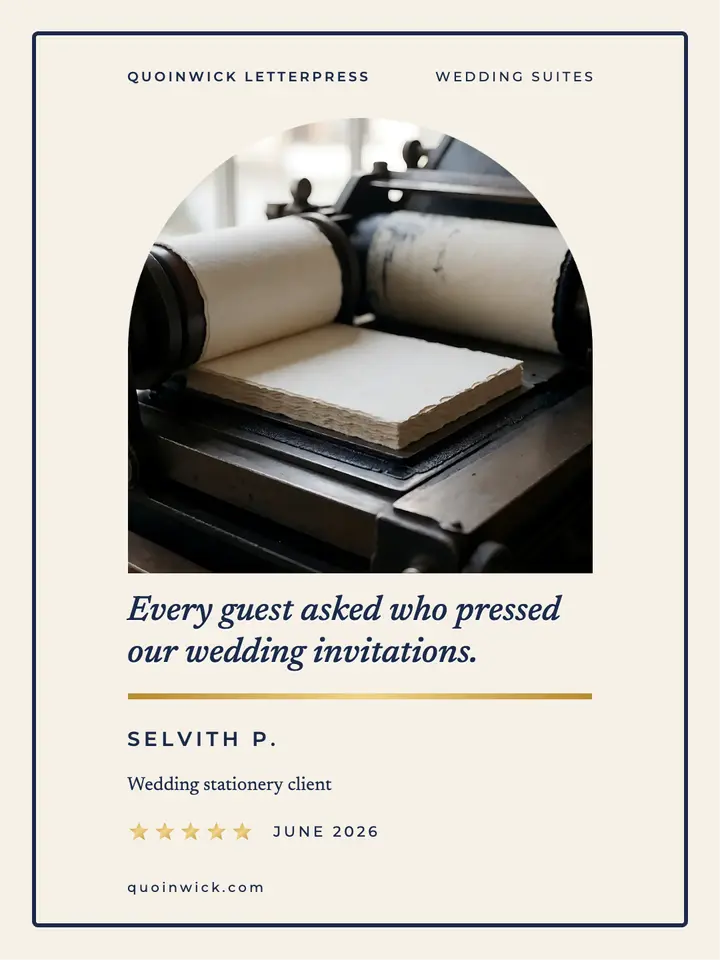 Quoinwick Letterpress wedding invitation testimonial template