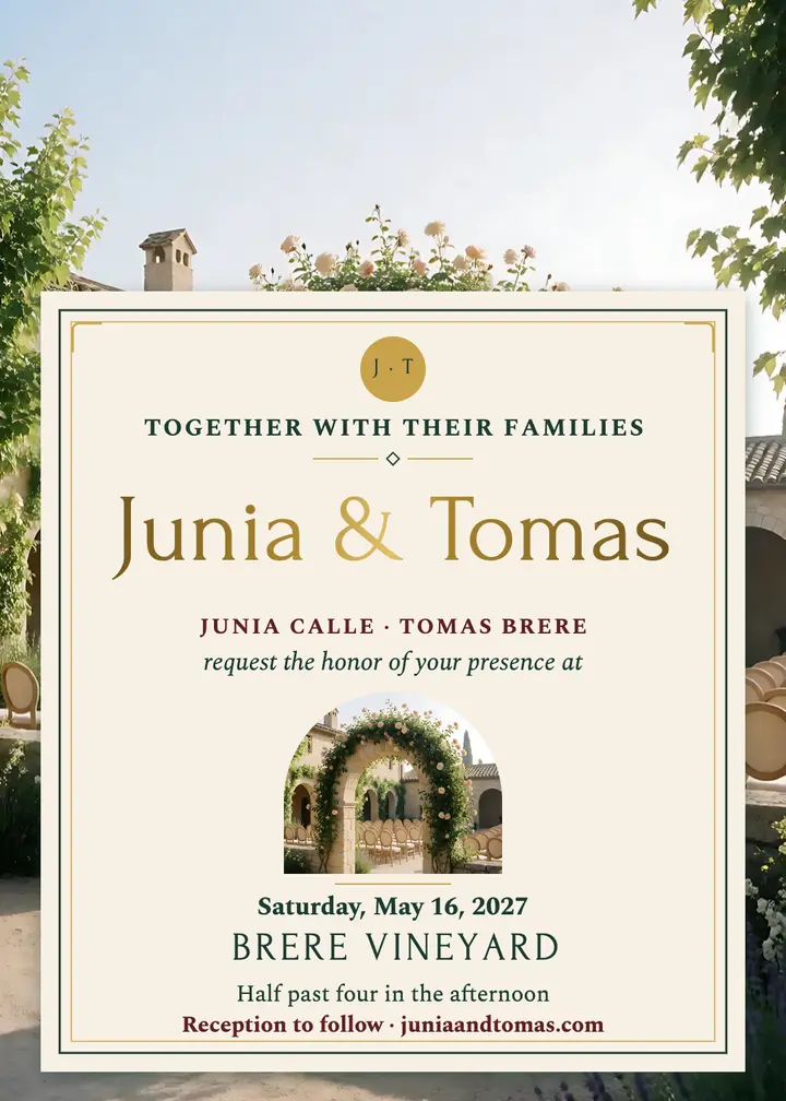Junia and Tomas vineyard invitation: vineyard wedding invitation template