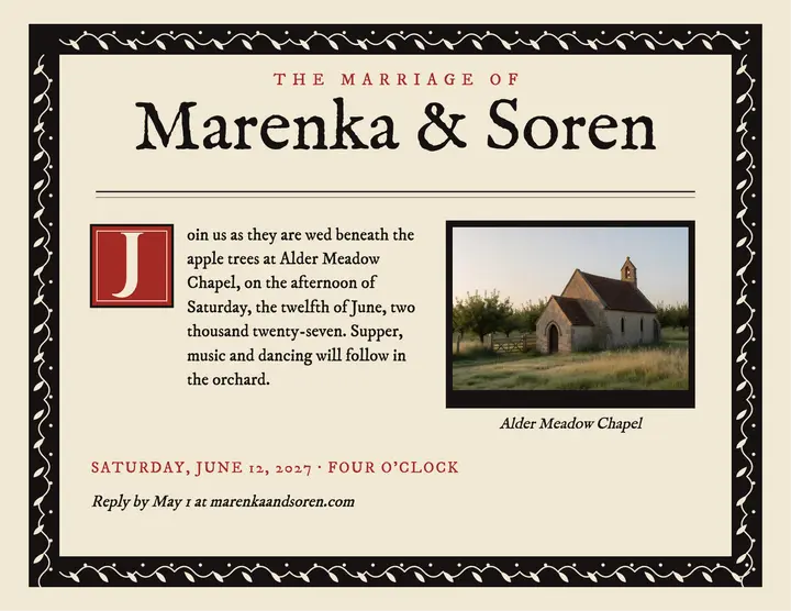 Marenka and Soren private-press wedding invitation template