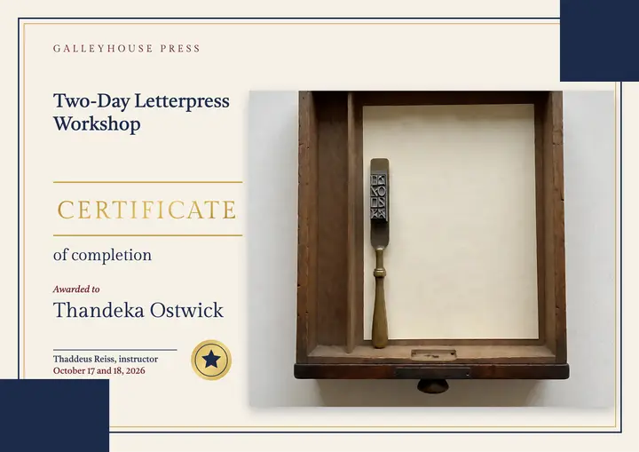 Galleyhouse Press letterpress workshop certificate template
