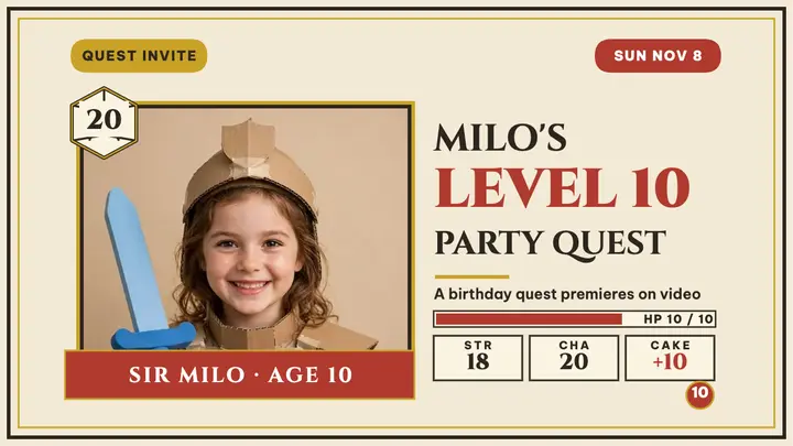 Milo's level 10 party quest thumbnail template