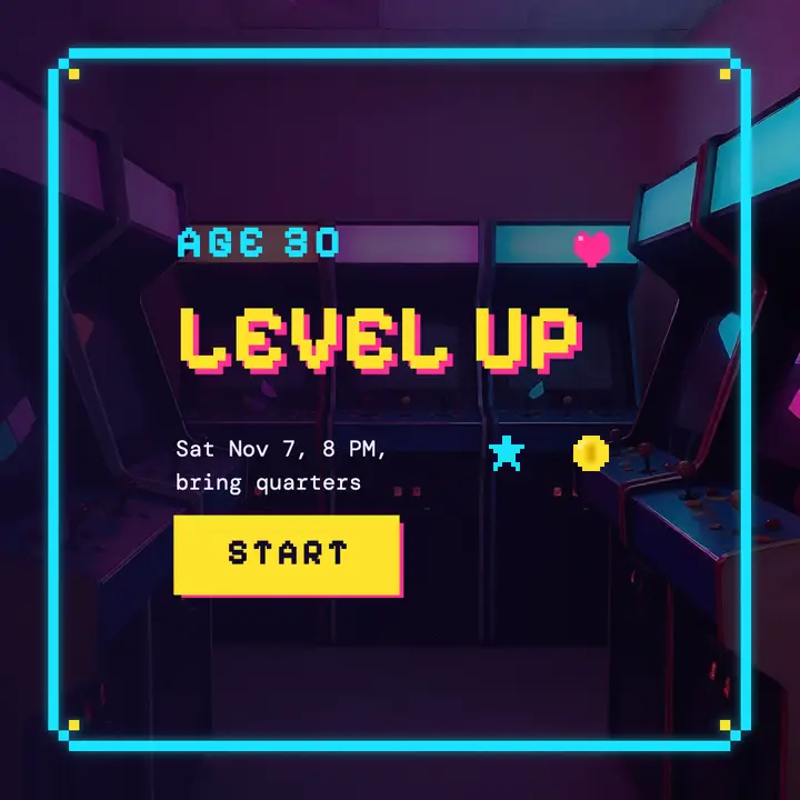 Level up 30th birthday arcade invite template