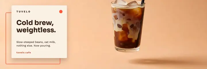 Tuvelo oat cold brew launch X header: cafe x header template