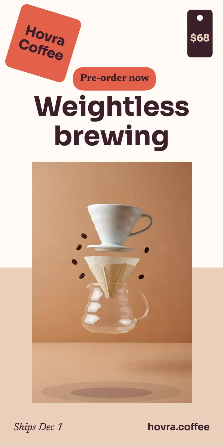 Levitating pour-over coffee set pre-order ad template