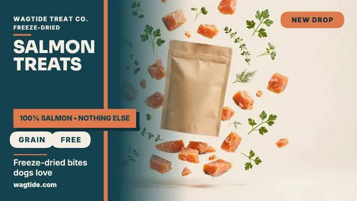 Wagtide salmon treats levitating thumbnail template