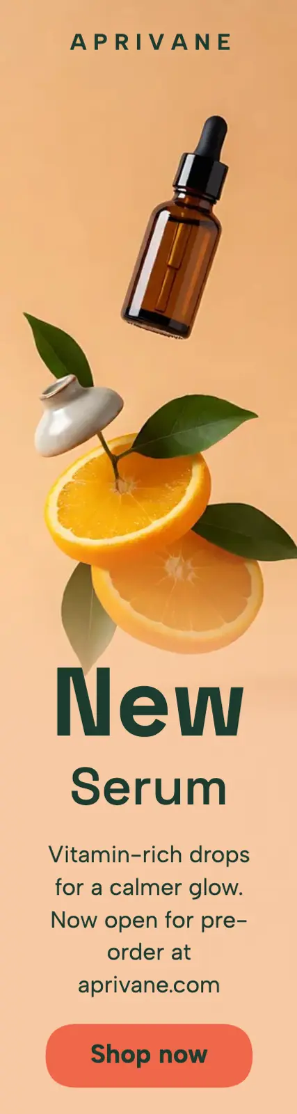 Aprivane face serum launch skyscraper ad: serum launch ad template
