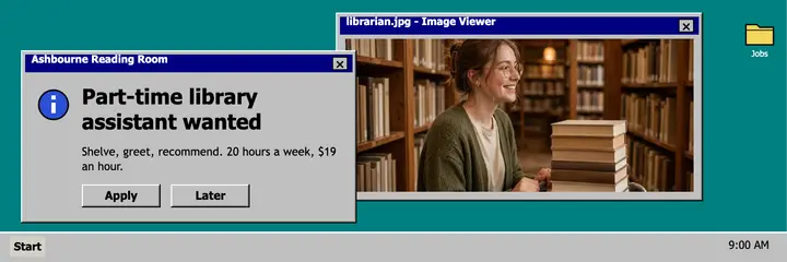 Ashbourne Reading Room library assistant hiring header template