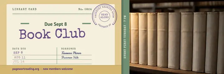 Pagewort Reading Room book club checkout card header template